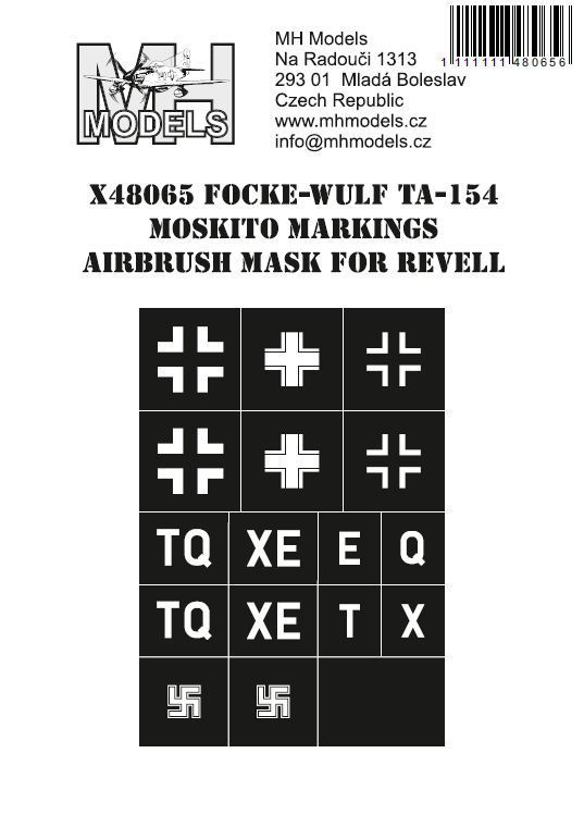1:48 Focke-Wulf TA-154 Moskito Markings airbrush mask for REVELL