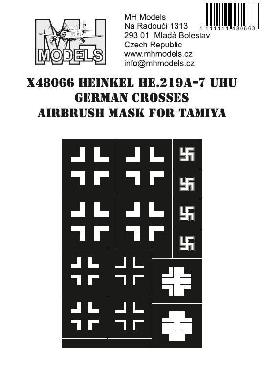 1:48 Heinkel He.219A-7 Uhu German Crosses airbrush mask for Tamiya