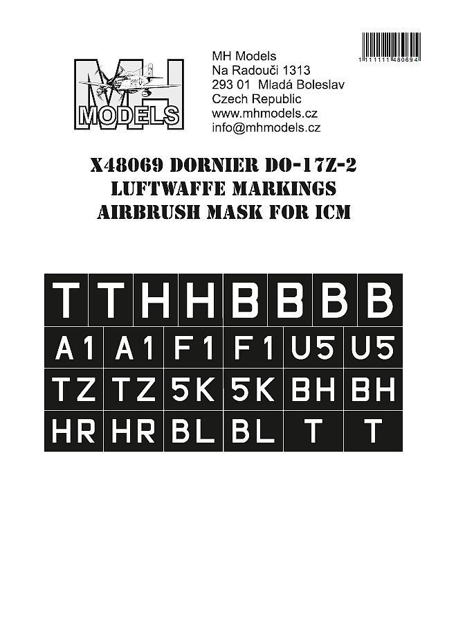 1:48 Dornier Do-17Z-2 Luftwaffe Markings airbrush mask for ICM