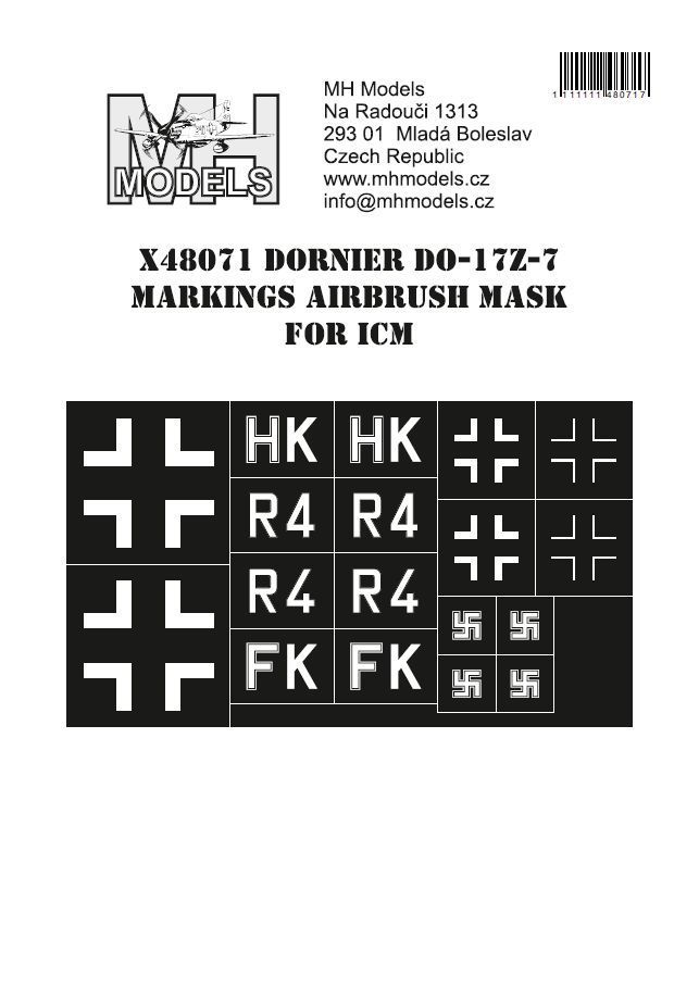 1:48 Dornier Do-17Z-7 Markings airbrush mask for ICM