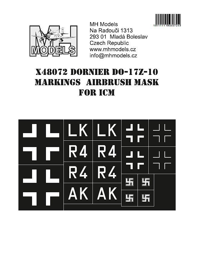 1:48 Dornier Do-17Z-10 Markings airbrush mask for ICM