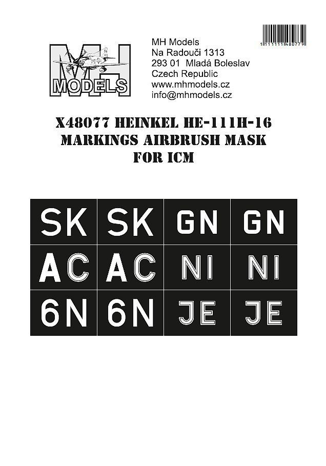 1:48 Heinkel He-111H-16 Markings airbrush mask for ICM