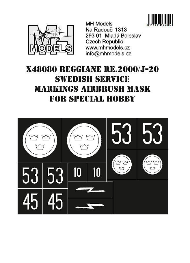 1:48 Reggiane Re.2000 / J-20 Swedish service Markings airbrush mask for Special Hobby