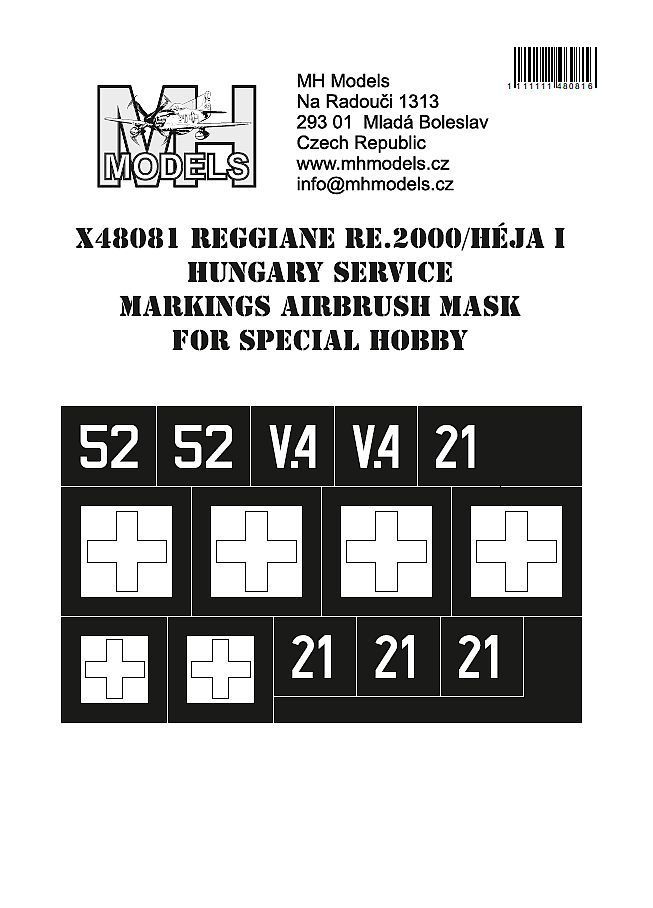 1:48 Reggiane Re.2000 / Héja I Hungary service Markings airbrush mask for Special Hobby