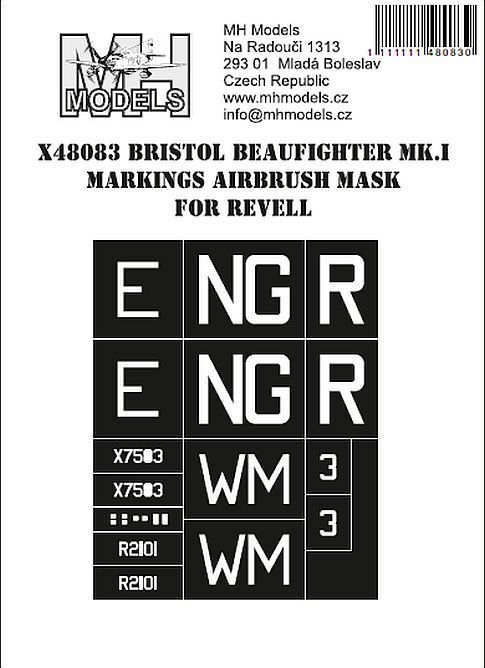 1:48 Bristol Beaufighter Mk.I Markings airbrush mask for Revell