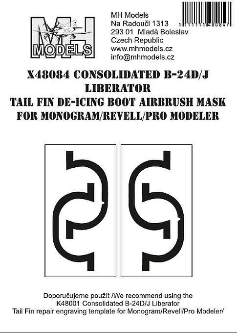 1:48 Consolidated B-24D/J Liberator Tail Fin De-icing Boot airbrush mask for Monogram/Revell