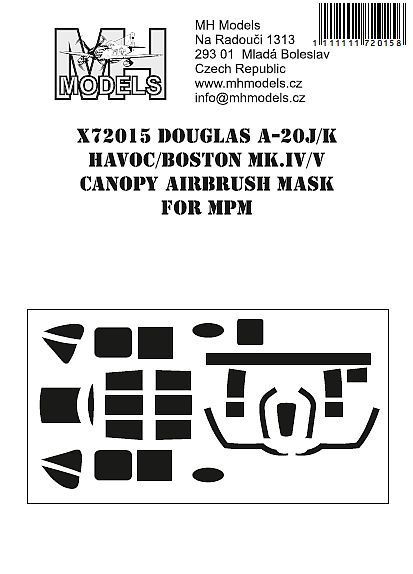 1:72 Douglas A-20J/K Havoc/Boston Mk.IV/V canopy airbrush mask for MPM