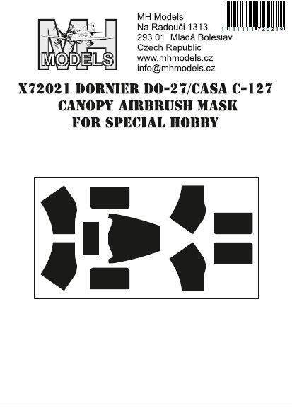 1:72 Dornier Do-27/ CASA C-127 canopy airbrush mask for Special Hobby