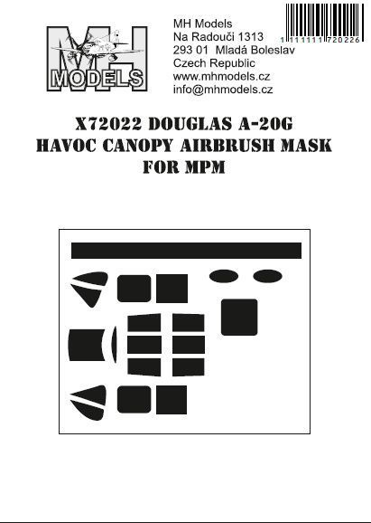 1:72 Douglas A-20G Havoc canopy airbrush mask for MPM