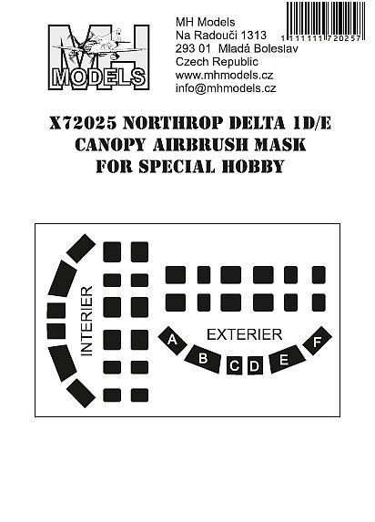 1:72 Northrop Delta 1D / E canopy airbrush mask for Special Hobby