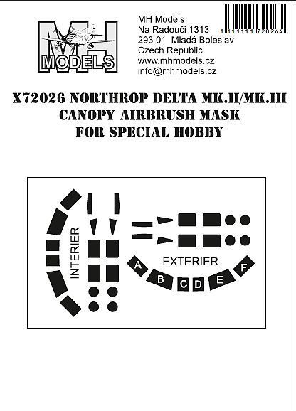 1:72 Northrop Delta Mk.II / Mk.III canopy airbrush mask for Special Hobby