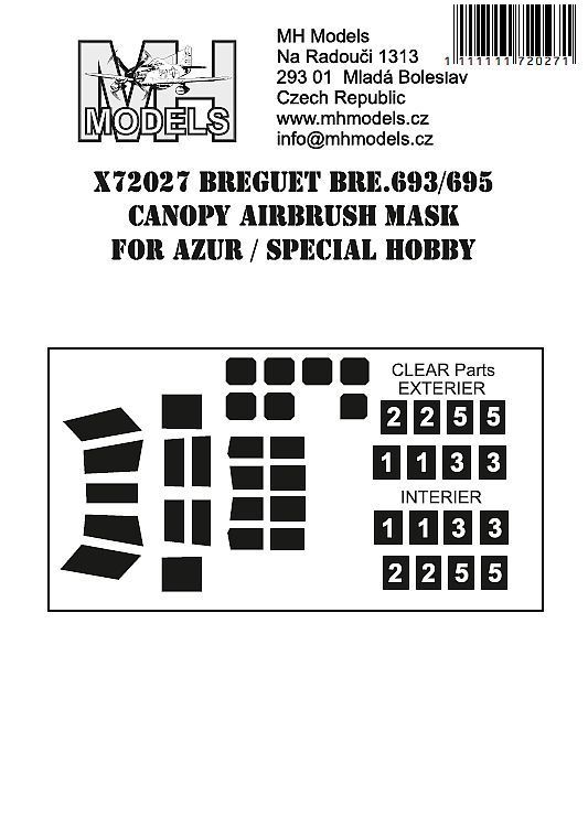 1:72 Breguet Bre.693 / 695 canopy airbrush mask for Azur / Special Hobby