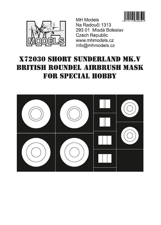 1:72 Short Sunderland Mk.V British roundel airbrush mask for Special Hobby