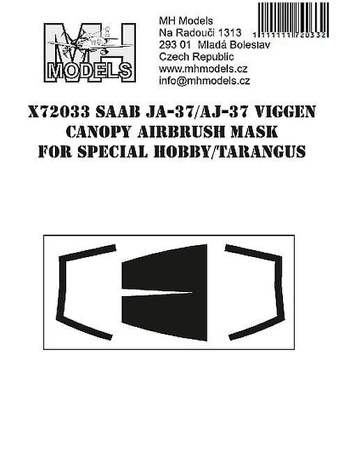 1:72 SAAB JA/AJ-37 Viggen Canopy airbrush mask for Special Hobby/Tarangus