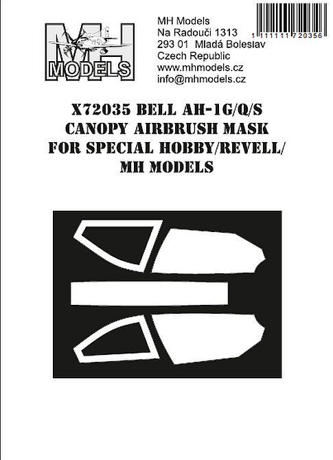1:72 Bell AH-1G/Q/S Cobra Canopy airbrush mask for Special Hobby/Revell