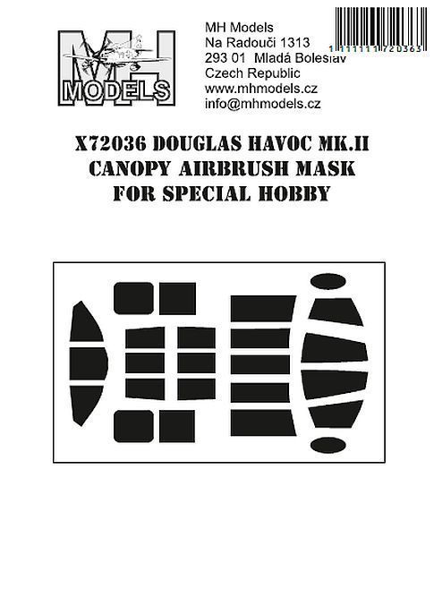 1:72 Douglas Havoc Mk.II Canopy airbrush mask for Special Hobby