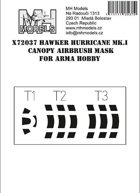 1:72 Hawker Hurricane Mk.I Canopy airbrush mask for Arma Hobby