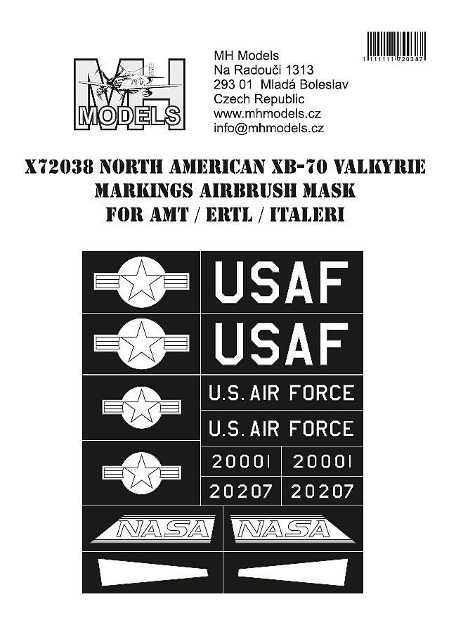 1:72 North American XB-70 Valkyrie Markings airbrush mask for AMT/ERTL / Italeri