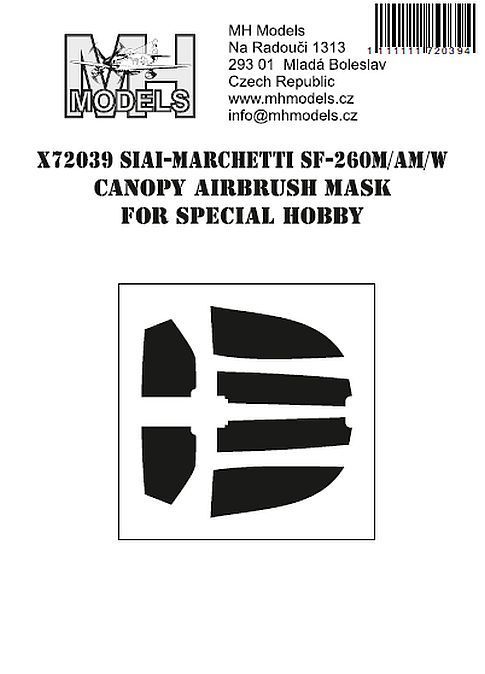 1:72 SIAI-Marchetti SF-260M/AM/W canopy airbrush mask for Special Hobby