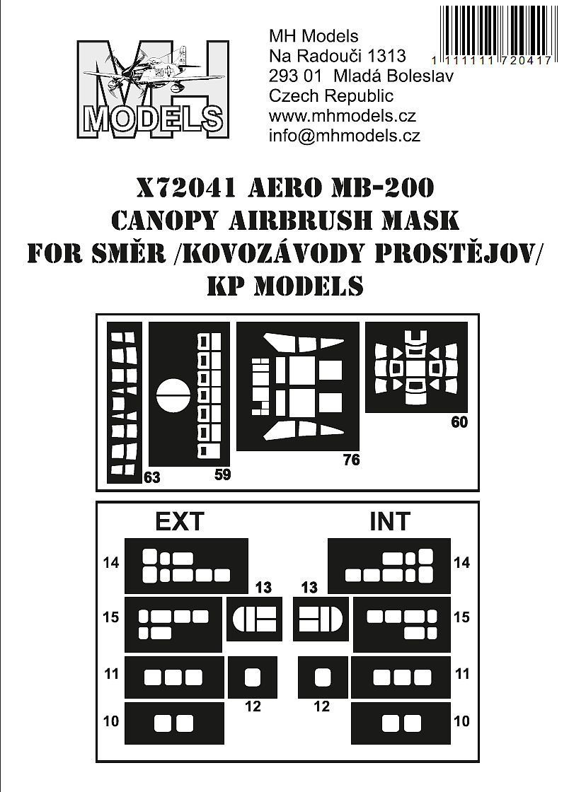 1:72 Aero MB-200 canopy airbrush mask for Směr /Kovozávody Prostějov / KP Models