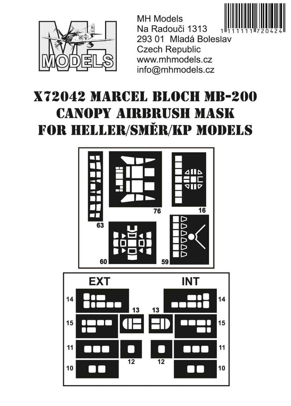 1:72 Marcel Bloch MB-200 canopy airbrush mask for Heller /Směr /KP Models