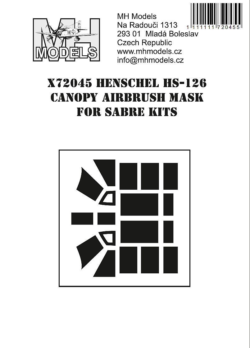 1:72 Henschel Hs-126 canopy airbrush mask for Sabre Kits