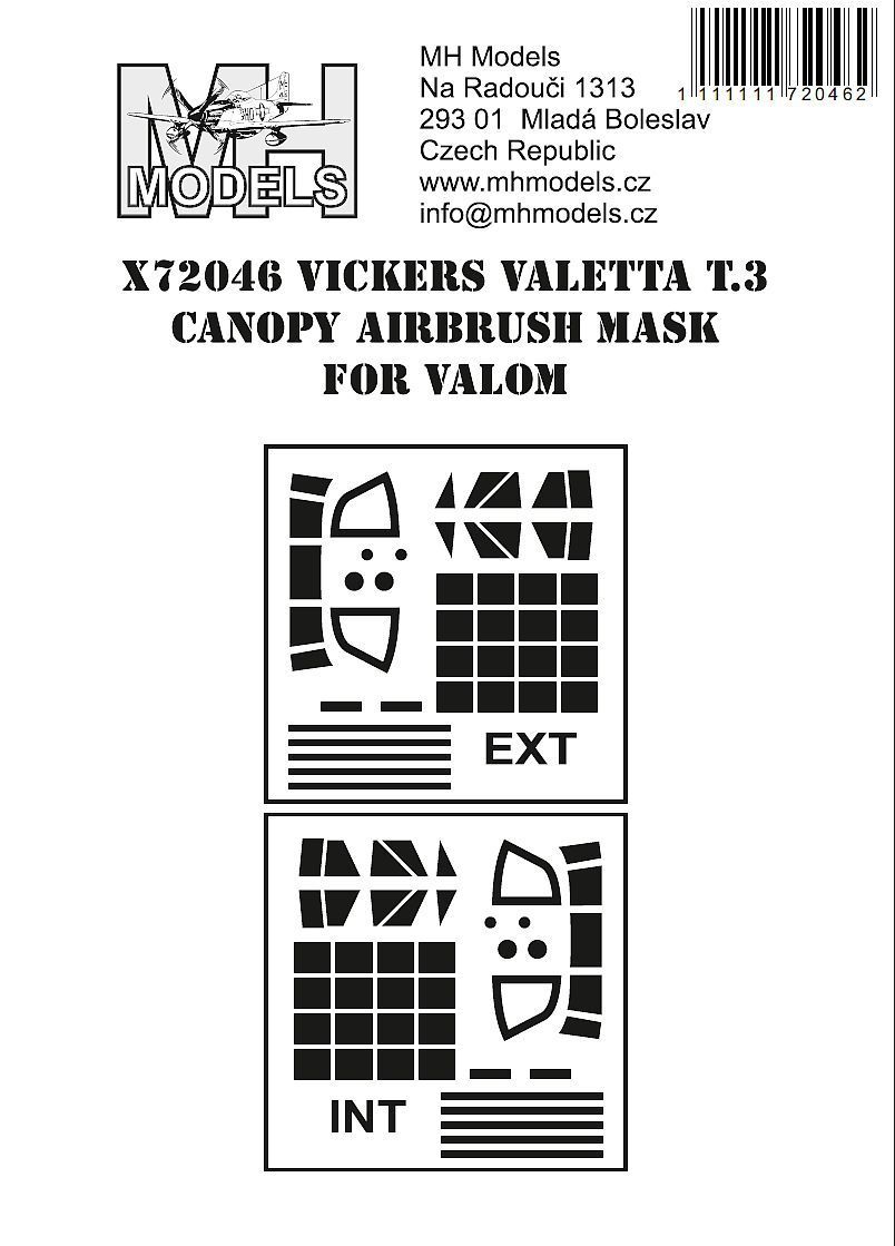 1:72 Vickers Valetta T.3 canopy airbrush mask for Valom