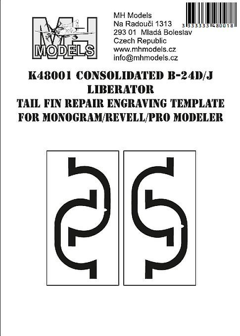 1:48 B-24D/J Liberator Tail Fin repair engraving template for Monogram/Revell/Pro Modeler