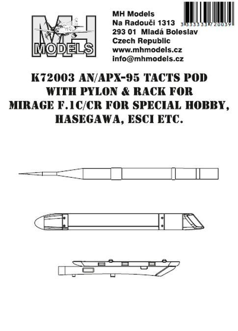 1:72 AN/APX-95 TACTS POD with pylon & rack for Mirage F.1C/CR for Special Hobby, Hasegawa, Esci etc.