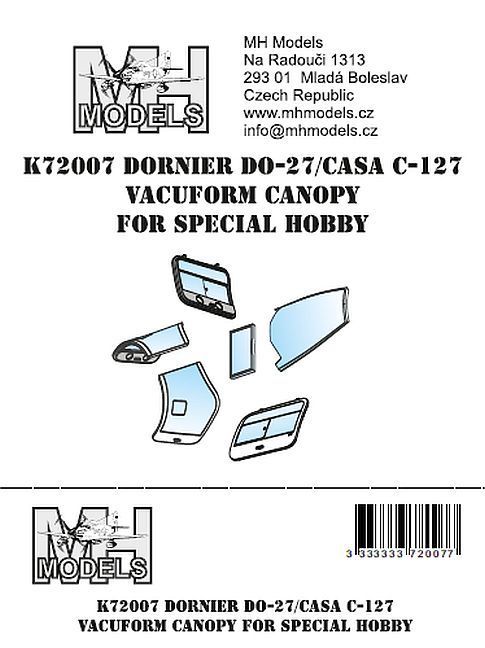 1:72 Dornier Do-27/ CASA C-127 vacuform canopy for Special Hobby