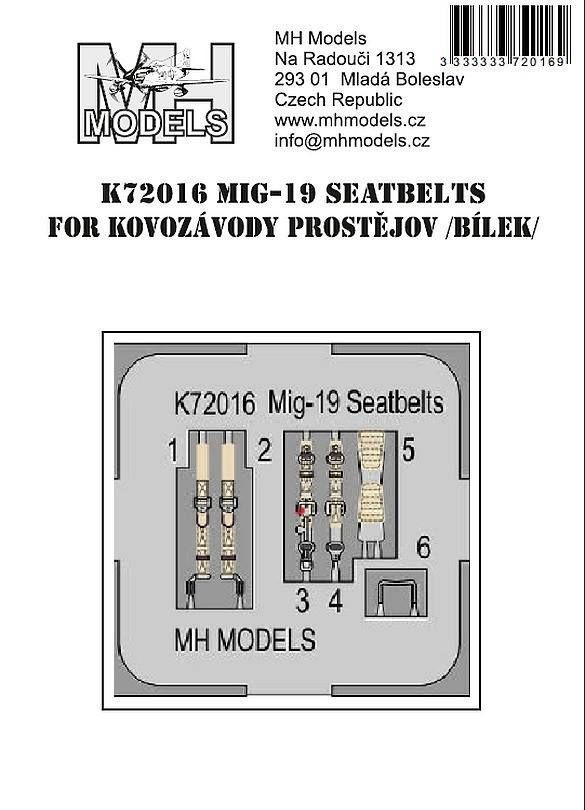 1:72 Mig-19 Seatbelts for Kovozávody Prostějov / Bílek