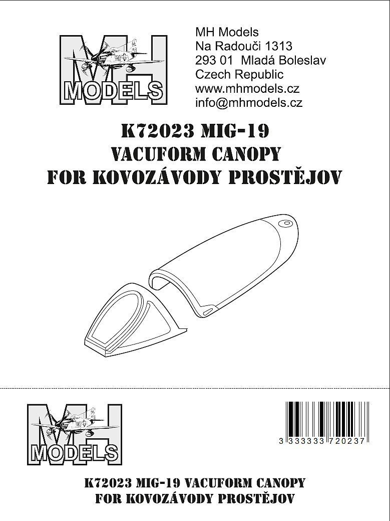 1:72 Mig-19 vacuform canopy Kovozávody Prostějov