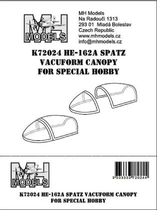 1:72 He-162A Spatz vacuform canopy for Special Hobby