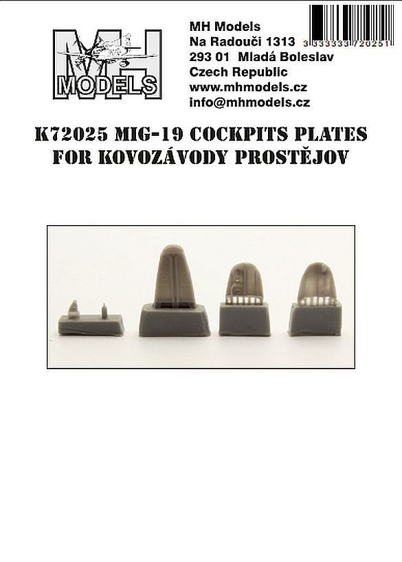 1:72 Mig-19 cockpits plates for Kovozávody Prostějov