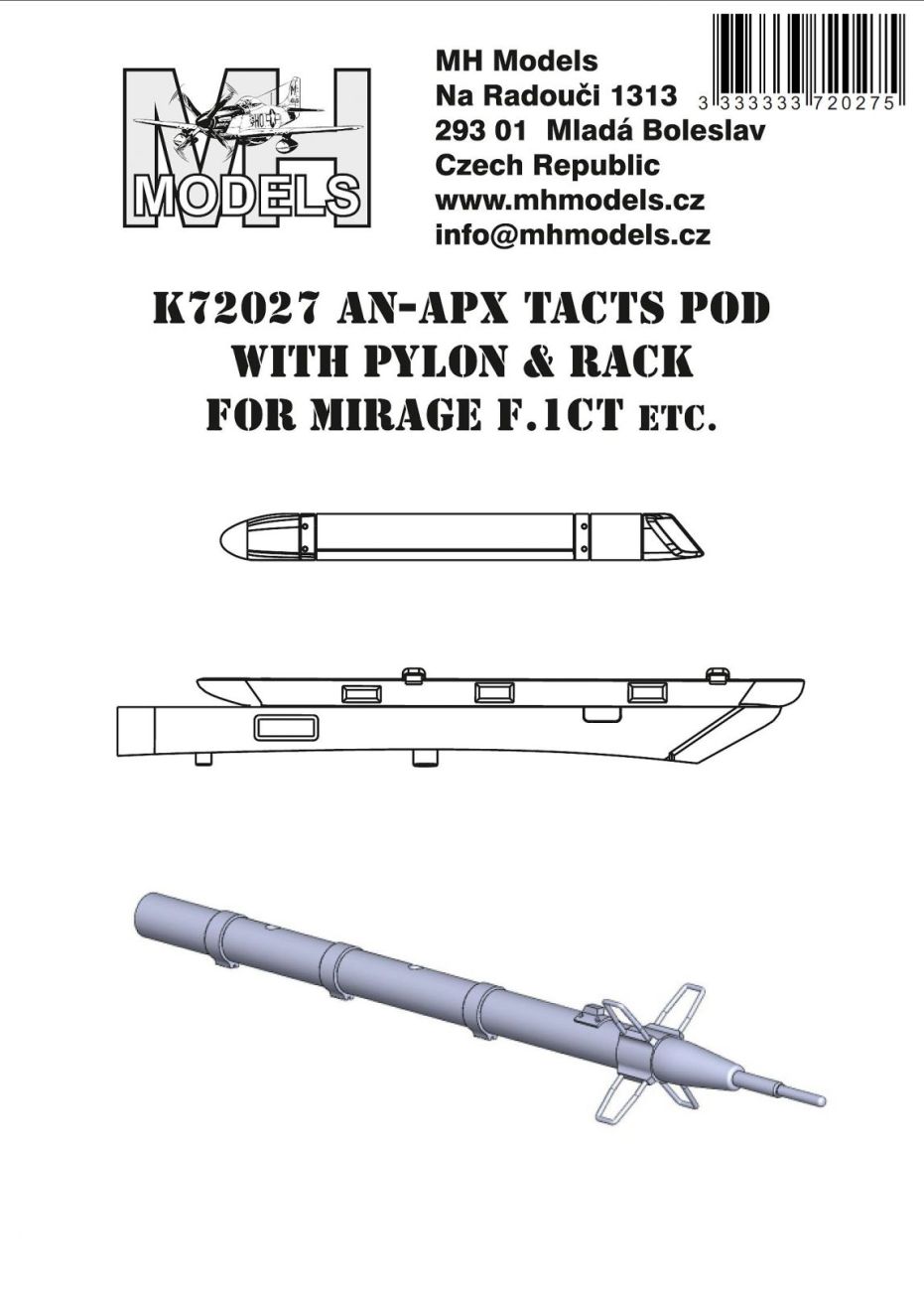1:72 AN-APX TACTTS POD with pylon & rack for Mirage F.1CT etd.