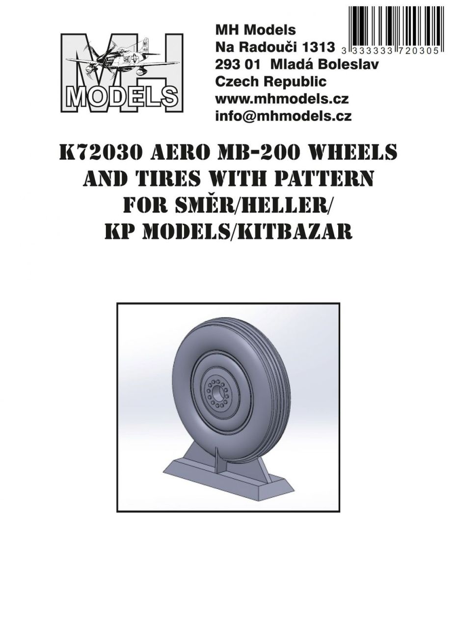 1:72 Aero MB-200 wheels and tires with pattern for Směr/Heller/Kitbazar