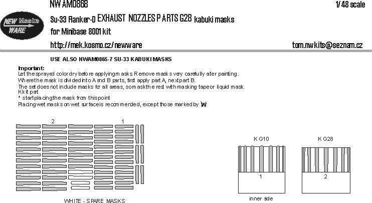 1:48 Su-33 Flanker-D EXHAUST NOZZLES PARTS G28 kabuki masks