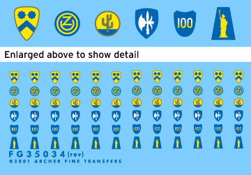 1:35 US Infantry Division Patches (2nd Cavalry, 65th, 77th, 100th, 102nd, 103rd)