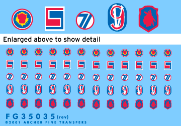 1:35 US Infantry Division Patches (69th, 71st, 95th, 98th, 106th)