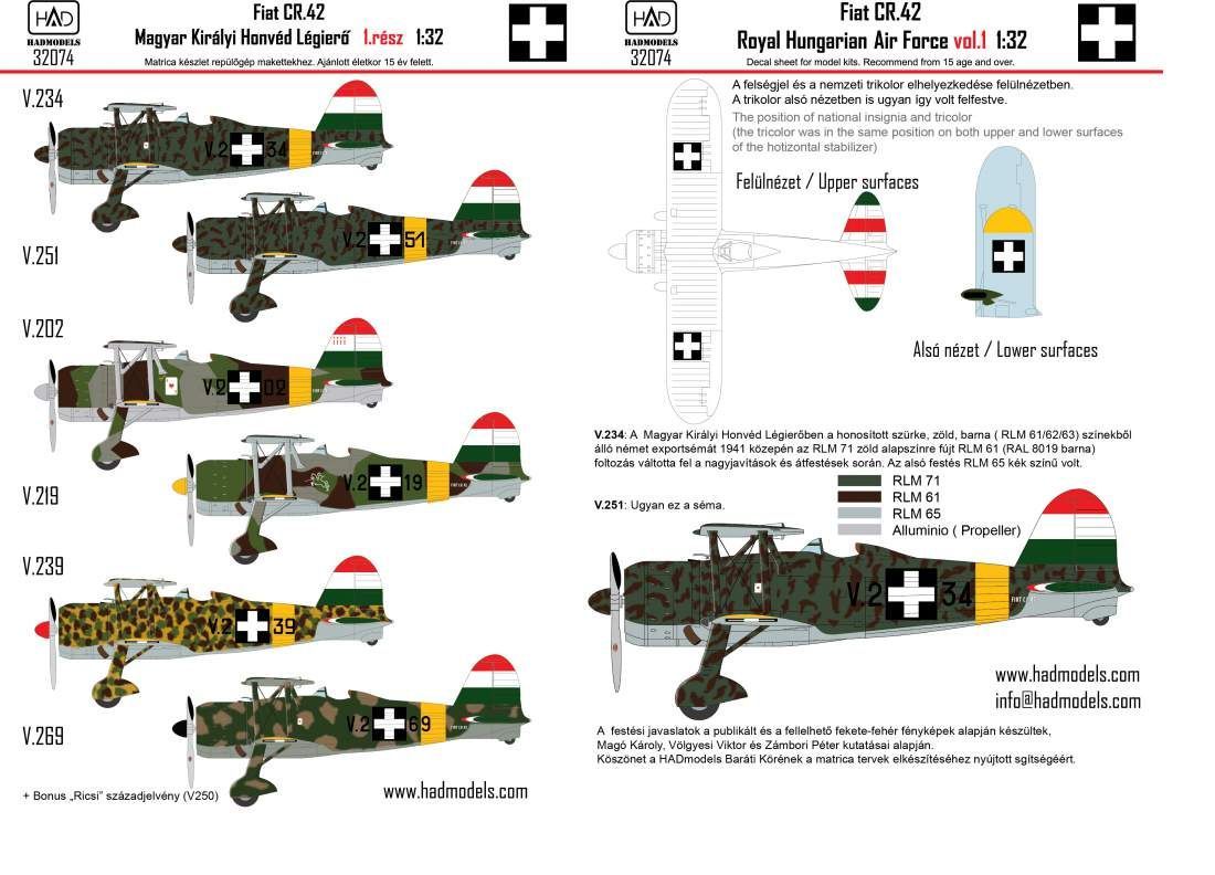 1:32 Fiat CR-42 Hungarian Fighters with Cross insignias