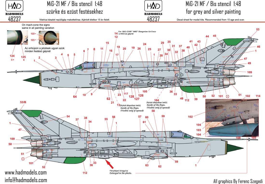 1:48 Miloyan MiG-21MF/MiG-21Bis stencil 2 blue