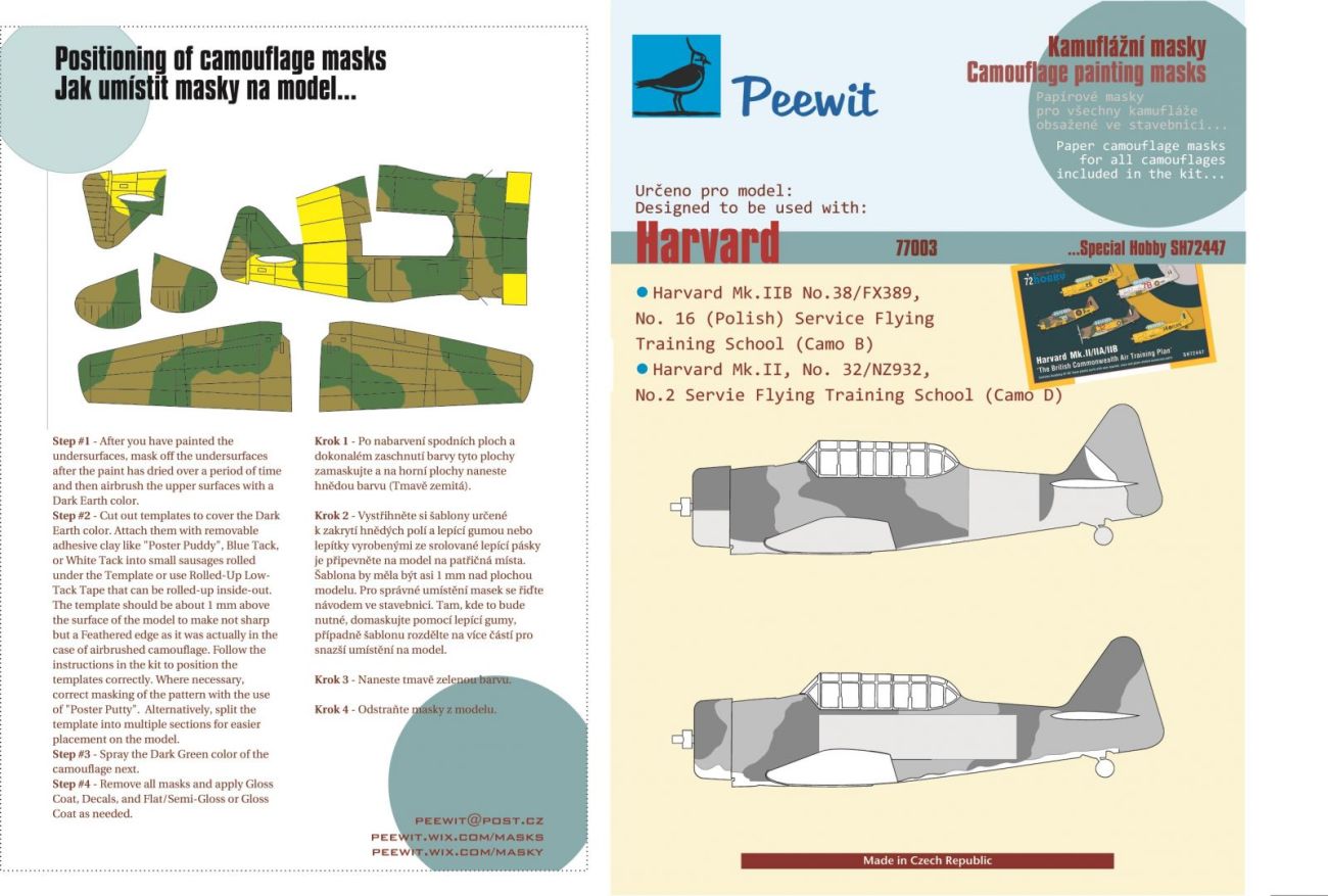 1:72 North-American Harvard Mk.II/III/IV Camouflage pattern paint masks