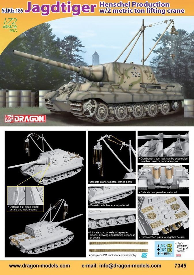 1:72 Sd.Kfz.186 Jagdtiger Henschel Production w/2 Metric Ton Lifting Crane