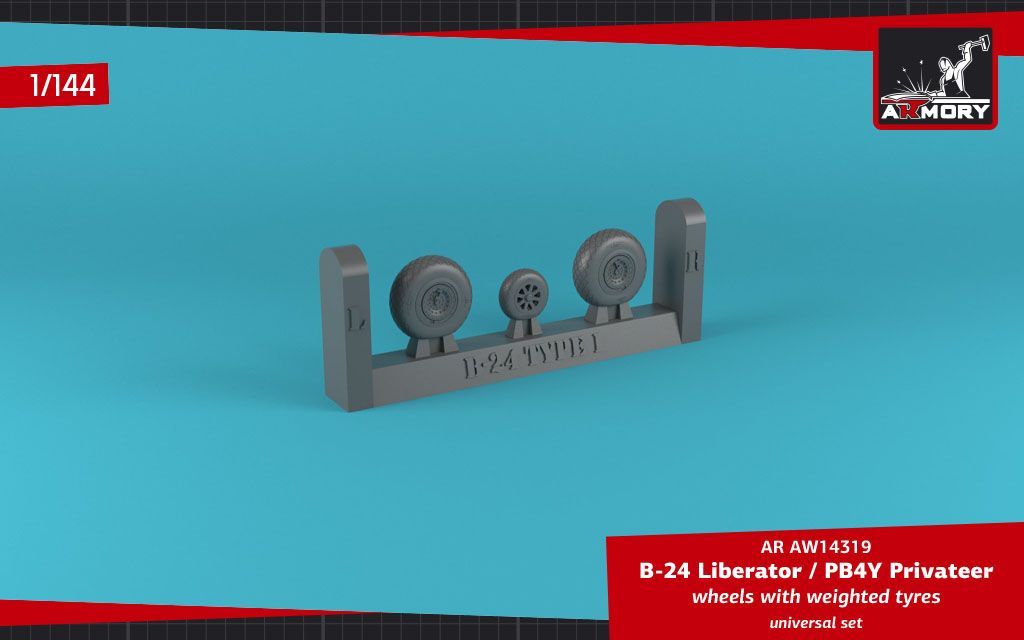 1:144 B-24 Liberator / PB4Y Privateer wheels w/ weighted tires, diamond thread