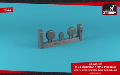 1:144 B-24 Liberator / PB4Y Privateer wheels w/ weighted tires, cross thread (FS) & hubcaps