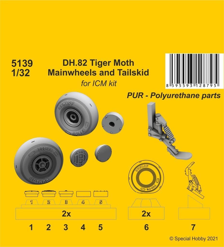 1:32 DH.82 Tiger Moth Mainwheels and Tailskid (ICM kit)