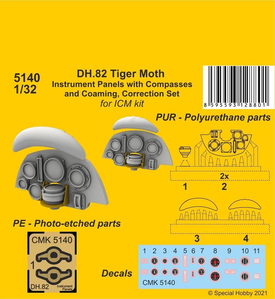 1:32 DH.82 Tiger Moth Instrument P. with Compasses and Coaming, Correction S. (ICM kit)