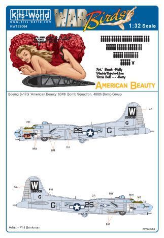 1:32 Boeing B-17G Flying Fortress 42-98008 2S - G 'W' 'American Beauty' 834th Sqn, 486th BG