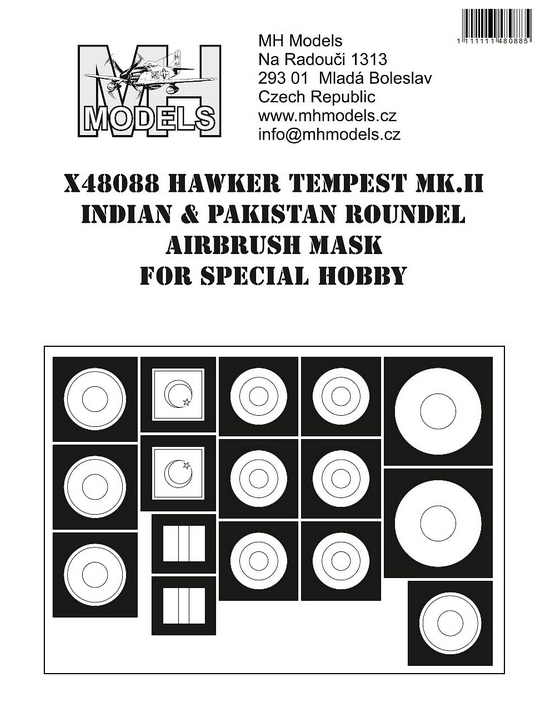 1:48 Hawker Tempest MK.II Indian and Pakistan Roundel Airbrush Mask For Special Hobby