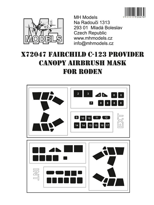 1:72 Fairchild C-123 Provider Canopy Airbrush Mask For Roden